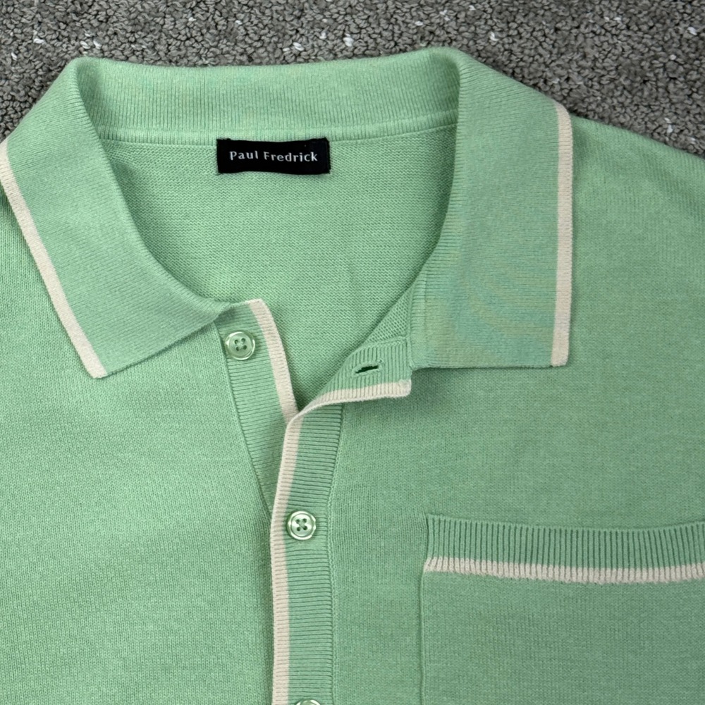 Paul Fredrick Sweater Polo Cardigan Mens M NWT 100% Cotton Green Smart Casual